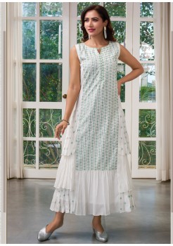 White With Blue Chinnon Designer Gown 